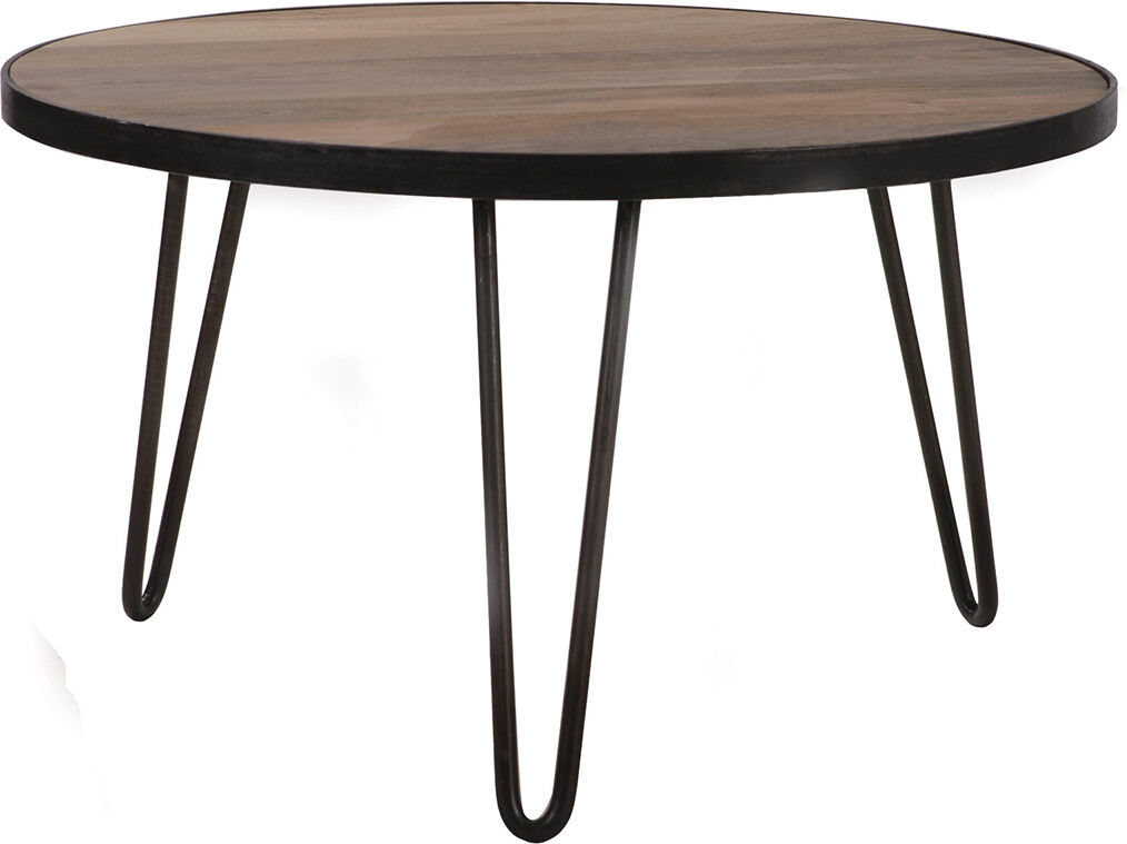 Miliboo Table basse ronde industrielle bois manguier massif et métal noir L80 cm ATELIER