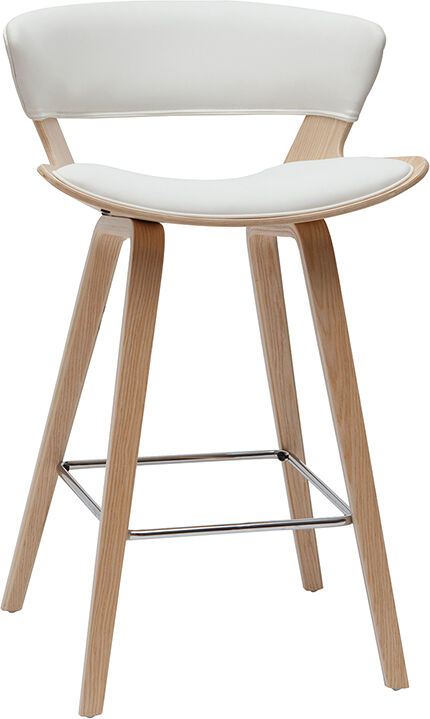 Miliboo Tabouret de bar design blanc et bois clair H65 cm SYRAH