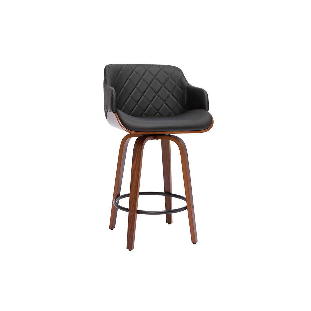 Miliboo Tabouret de bar design pivotant 360° noir et bois foncé H65 cm LUCIEN