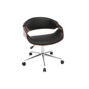 Miliboo Chaise de bureau a roulettes design noir, bois fonce noyer et acier chrome ARAMIS