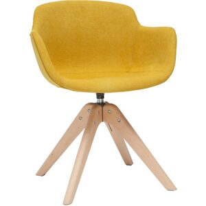 Miliboo Chaise design en tissu effet velours jaune moutarde et bois clair massif AARON