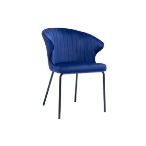 Miliboo Chaise design en tissu velours bleu fonce et metal noir REQUIEM