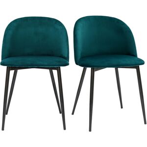 Miliboo Chaises design en tissu velours bleu petrole et metal noir (lot de 2) CELESTE