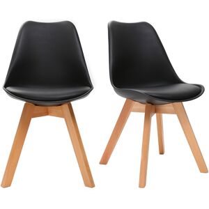 Miliboo Chaises design noir et bois clair massif (lot de 2) PAULINE