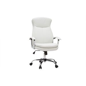 Miliboo Fauteuil de bureau a roulettes design blanc et acier chrome WALL STREET