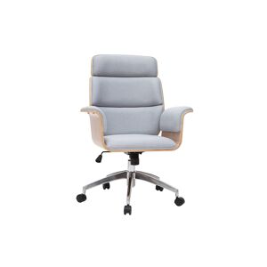 Miliboo Fauteuil de bureau a roulettes design en tissu gris clair, bois clair et achier chrome ELON