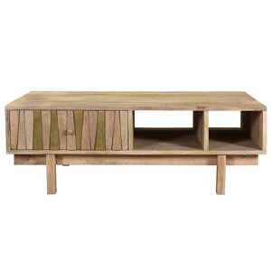Miliboo Table basse rectangulaire avec rangements bois manguier massif grave et laiton L100 cm ZAIKA