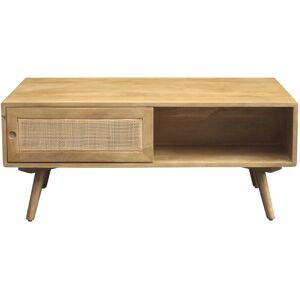 Miliboo Table basse rectangulaire avec rangements en bois manguier massif et cannage rotin L100 cm ACANGE