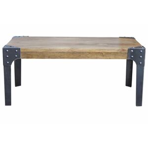 Miliboo Table basse rectangulaire industrielle bois manguier massif et metal noir L100 cm MADISON
