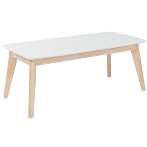 Miliboo Table basse rectangulaire scandinave blanc et bois clair massif L105 cm LEENA