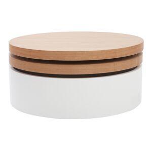 Miliboo Table basse ronde avec plateaux pivotants et rangement blanc et bois clair chene D80 cm ICON