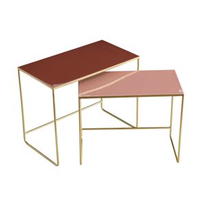 Miliboo Tables basses gigognes rectangulaires design terracotta, rose et metal dore (lot de 2) WESS