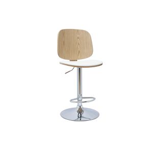 Miliboo Tabouret de bar ajustable design blanc et bois clair BECK