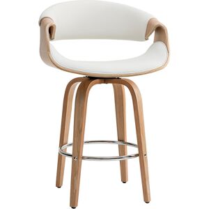 Miliboo Tabouret de bar design blanc et bois clair 65 cm ARAMIS