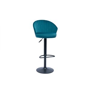 Miliboo Tabouret de bar design reglable et pivotant en tissu velours gaufre bleu canard IZAAC