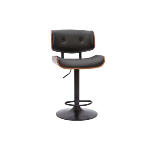 Miliboo Tabouret de bar design reglable pivotant 360° noir et bois fonce BASILE