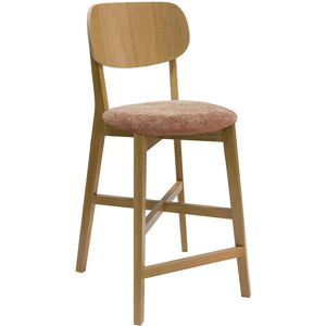 Miliboo Tabouret de bar en bois clair chene et tissu effet velours terracotta H65 cm LUCIA