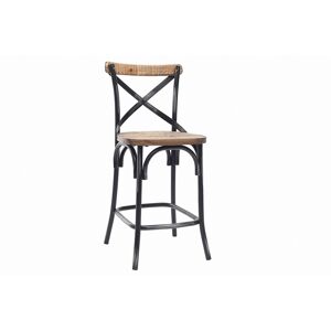 Miliboo Tabouret de bar industriel en bois et metal vieilli noir 65 cm JAKE