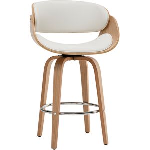 Miliboo Tabouret de bar pivotant blanc et bois clair 65 cm BENT