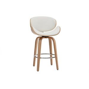 Miliboo Tabouret de bar pivotant blanc et bois clair 65 cm WALNUT