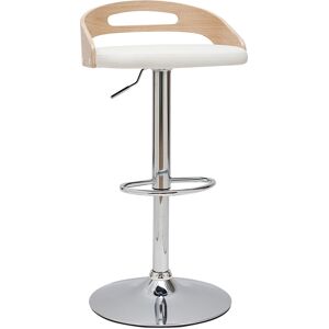 Miliboo Tabouret de bar reglable design bois clair et polyurethane blanc MANO