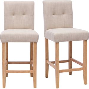 Miliboo Tabourets de bar capitonnes beige naturel et bois H66 cm (lot de 2) ESTER