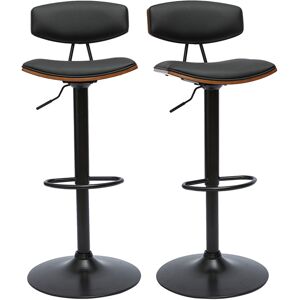 Miliboo Tabourets de bar design reglables noir et bois fonce (lot de 2) VASCO