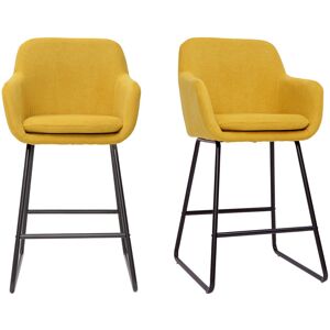 Miliboo Tabourets de bar en tissu effet velours jaune moutarde H65 cm (lot de 2) AMIKA