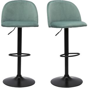 Miliboo Tabourets de bar reglables velours vert celadon et metal noir (lot de 2) CELESTE