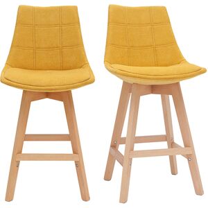 Miliboo Tabourets de bar scandinaves tissu effet velours jaune moutarde 65 cm (lot de 2) MATILDE