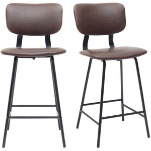 Miliboo Tabourets de bar vintage marron avec pieds metal 65 cm (lot de 2) LAB