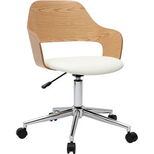 Miliboo Chaise de bureau à roulettes design blanc, bois clair chêne et acier chromé JANET - Publicité Miliboo Chaise de bureau à roulettes design blanc, bois clair chêne et acier chromé JANET - Publicité
