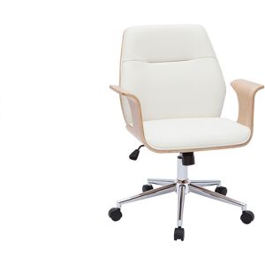 Miliboo Chaise de bureau à roulettes design blanc, bois clair et acier chromé RUFIN - Publicité Miliboo Chaise de bureau à roulettes design blanc, bois clair et acier chromé RUFIN - Publicité