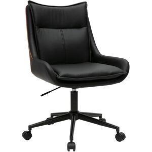 Miliboo Chaise de bureau à roulettes noire et bois foncé BLAISE - Publicité Miliboo Chaise de bureau à roulettes noire et bois foncé BLAISE - Publicité