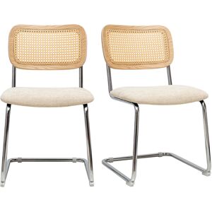 Miliboo Chaises design en tissu effet velours texturé beige, métal chromé et cannage rotin (lot de 2) ELECTRA - Publicité Miliboo Chaises design en tissu effet velours texturé beige, métal chromé et cannage rotin (lot de 2) ELECTRA - Publicité