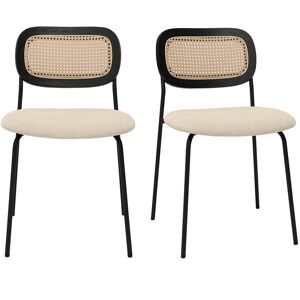 Miliboo Chaises design en tissu effet velours texturé beige, métal noir et cannage rotin (lot de 2) MIRANDA - Publicité Miliboo Chaises design en tissu effet velours texturé beige, métal noir et cannage rotin (lot de 2) MIRANDA - Publicité