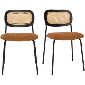 Miliboo Chaises design en tissu effet velours texturé terre brulée, métal noir et cannage rotin (lot de 2) MIRANDA - Publicité Miliboo Chaises design en tissu effet velours texturé terre brulée, métal noir et cannage rotin (lot de 2) MIRANDA - Publicité