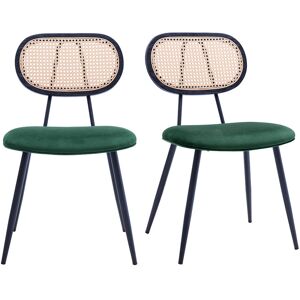 Miliboo Chaises design en tissu velours vert foncé, métal noir et cannage rotin (lot de 2) SWANN - Publicité Miliboo Chaises design en tissu velours vert foncé, métal noir et cannage rotin (lot de 2) SWANN - Publicité