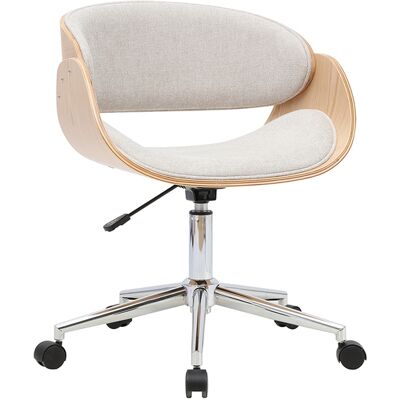 Miliboo Chaise de bureau à roulettes design en tissu effet velours texturé beige, bois clair et acier chromé BENT - Publicité Miliboo Chaise de bureau à roulettes design en tissu effet velours texturé beige, bois clair et acier chromé BENT - Publicité