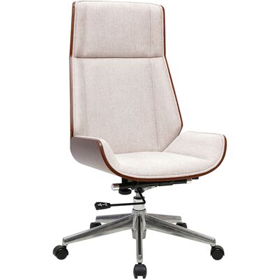 Miliboo Fauteuil de bureau de direction design en tissu effet velours texturé beige, bois foncé et acier chromé CURVED - Publicité Miliboo Fauteuil de bureau de direction design en tissu effet velours texturé beige, bois foncé et acier chromé CURVED - Publicité