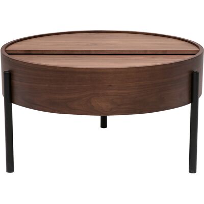 Miliboo Table basse ronde bois foncé noyer et métal noir avec plateau pivotant et rangement D80 cm YOLINE - Publicité Miliboo Table basse ronde bois foncé noyer et métal noir avec plateau pivotant et rangement D80 cm YOLINE - Publicité
