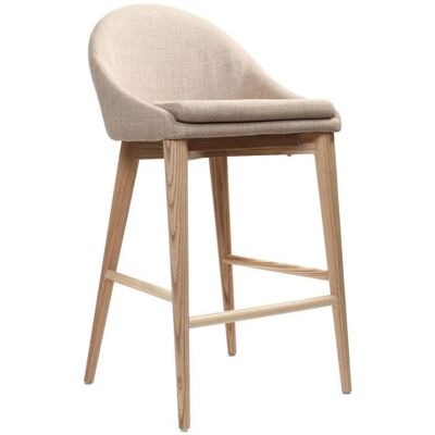 Miliboo Tabouret de bar design en tissu beige et bois clair H66.5 cm DALIA - Publicité Miliboo Tabouret de bar design en tissu beige et bois clair H66.5 cm DALIA - Publicité
