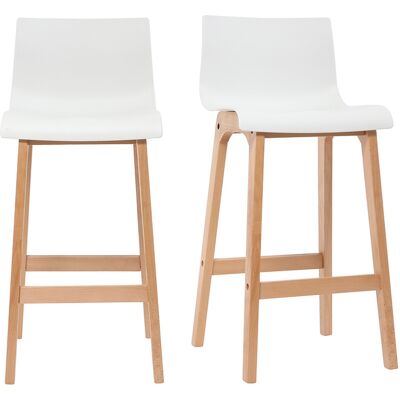 Miliboo Tabourets de bar design bois et blanc H65 cm (lot de 2) NEW SURF - Publicité Miliboo Tabourets de bar design bois et blanc H65 cm (lot de 2) NEW SURF - Publicité
