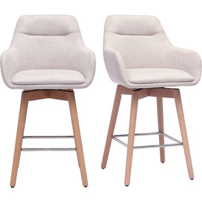 Miliboo Tabourets de bar scandinaves pivotants 360° en tissu effet velours texturé beige et bois clair H65 cm (lot de 2) ALESS - Publicité Miliboo Tabourets de bar scandinaves pivotants 360° en tissu effet velours texturé beige et bois clair H65 cm (lot de 2) ALESS - Publicité