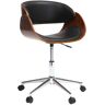 Miliboo Chaise de bureau à roulettes design noir, bois foncé noyer et acier chromé  BENT