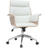 Miliboo Fauteuil de bureau à roulettes design blanc, bois clair et acier chromé ELON