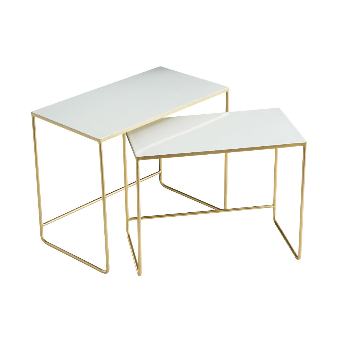 Miliboo Tables basses gigognes rectangulaires design blanc et métal doré (lot de 2) WESS