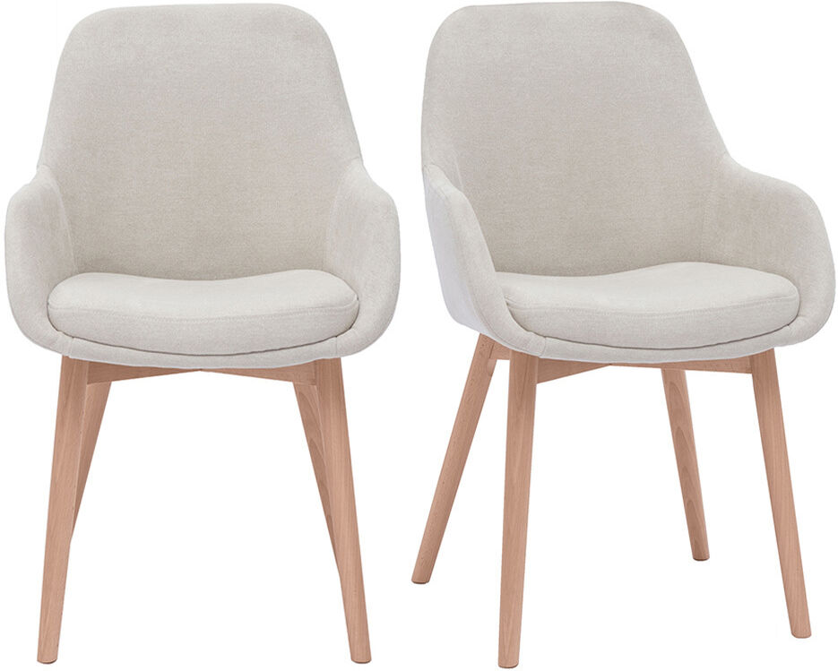 Miliboo Fauteuils scandinaves en tissu effet velours beige et bois clair massif (lot de 2) HOLO