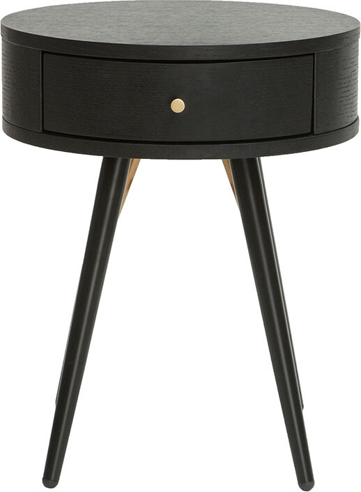 Miliboo Table de chevet ronde avec tiroir bois et métal noir KORAL