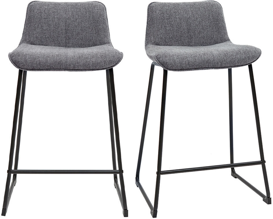 Miliboo Tabourets de bar en tissu effet velours texturé gris et métal H65 (lot de 2) BOOST
